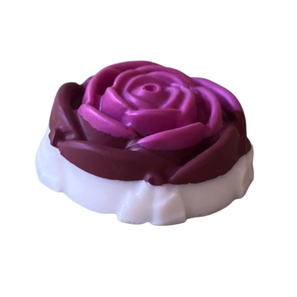 Purple and white rose-shaped soap.