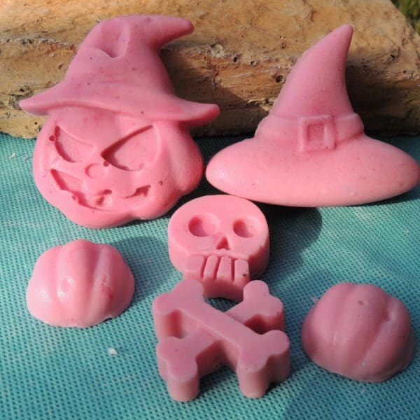 Pink Halloween-themed soap shapes.