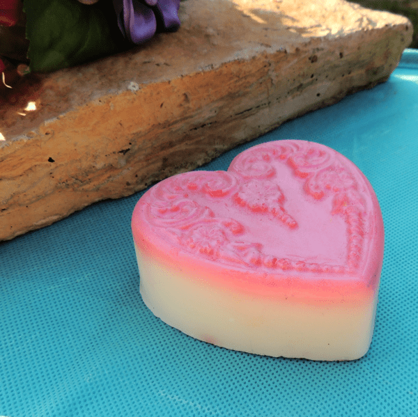 Pink and white heart-shaped soap.