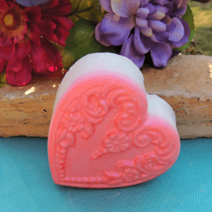Pink and white heart shaped soap.