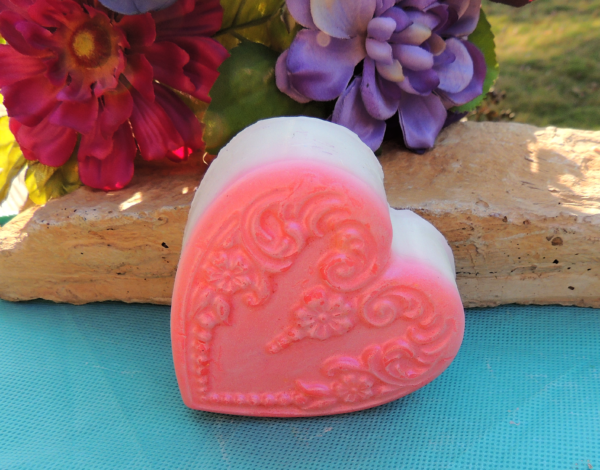 Pink and white heart shaped soap.