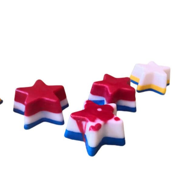 Red, white, and blue star-shaped soaps.