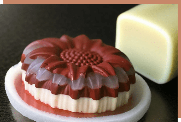 Red and white flower shaped soap.