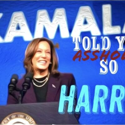 Smiling woman with bold text background.